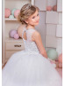Beaded White Tulle Floor Length Puffy Flower Girl Dress Beaded White Tulle Floor Length Puffy Flower Girl Dress